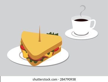 Club Sandwich With Cup Of Coffee Vector Illustration