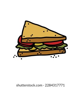 icono del doodle del sandwich del club, ilustración del vector