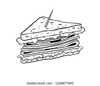 Club sandwich hand drawn sketch illustration isolated on white background for menu