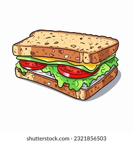 Sándwich de club. Ilustración dibujada a mano en sandwich. Ilustración de dibujos animados de estilo doodle vectorial