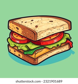 Sándwich de club. Ilustración dibujada a mano en sandwich. Ilustración de dibujos animados de estilo doodle vectorial