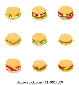 Club Sandwich Icons Set. Cartoon Set Of 9 Club Sandwich Vector Icons For Web Isolated On White Background