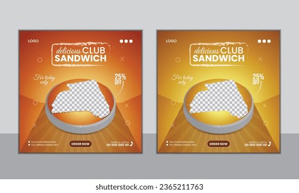 
Club Sandwich Publicación en medios sociales, plantilla de banner web, diseño de plantillas de comida rápida para marketing, plantilla promocional para restaurante,