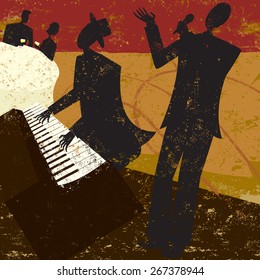 Club Singer,
A Jazz Club Singer With A Piano Player And A Couple Sitting At A Table Drinking Wine.
The People And The Background Are On Separate Labeled Layers.