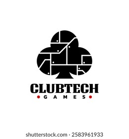 a club with technology theme logo icon. poker games logo template. card game logo icon.