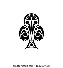 Club Vector Design. Black Playing Club Card Ornamental. Vector of hand drawn suit black club playing card with decorative ornament. Isolated objects on white background