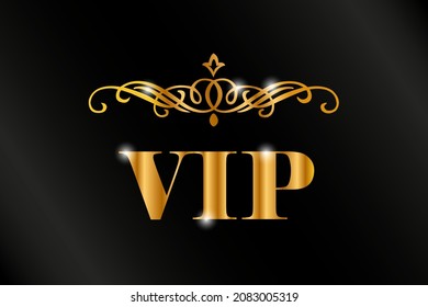 Club vip card. Shiny golden vector design on the black background