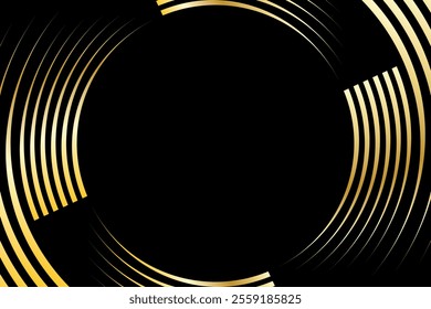 Club World cup football striped golden rounded lines in a spiral on a black rectangular vector soccer background.