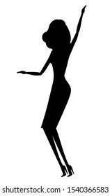 Clubbing woman silhouette vector, isolated lady dancing alone. Female energetic personage in club, nightlife of person, nightclub relaxation rest