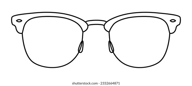 Clubmaster frame glasses fashion accessory illustration. Sunglass front view for Men, women, unisex silhouette style, flat rim spectacles eyeglasses with lens sketch style outline isolated on white