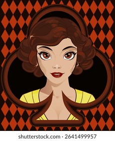 Clubs ace poker girl , art deco, vector illustration