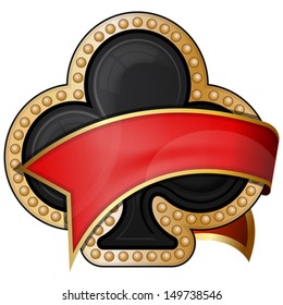Clubs card suit icons with ribbon
