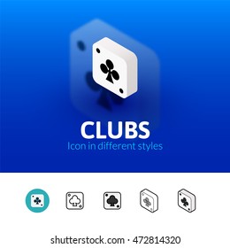 Clubs color icon, vector symbol in flat, outline and isometric style isolated on blur background