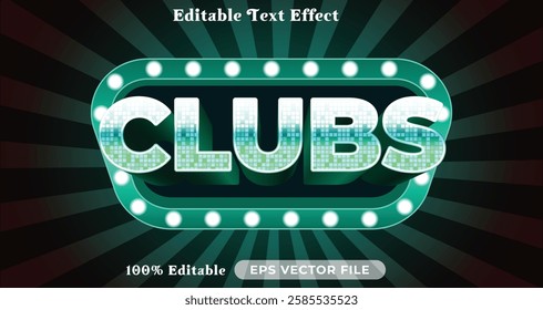 clubs editable text effect modern color shiny. glow Text style effect