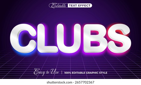 Clubes Efeito de texto editável com estilo neon