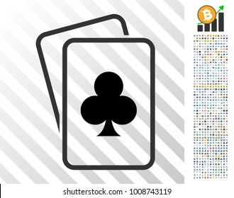 Clubs Gambling Cards icon with 700 bonus bitcoin mining and blockchain pictograms. Vector illustration style is flat iconic symbols designed for crypto-currency websites.