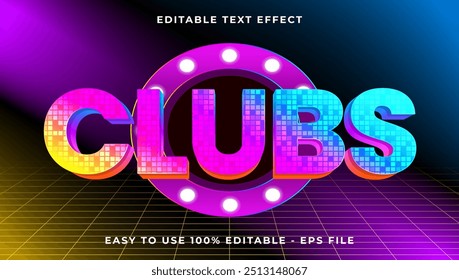 clubes gradiente texto estilo modelo de efeito, luz 3D efeito de texto editável