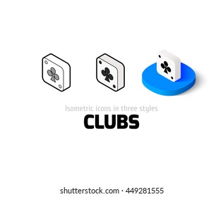 Clubs icon, vector symbol in flat, outline and isometric style