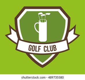 Clubs inside shield icon. Golf sport and hobby theme. Colorful design. Vector illustration