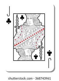 Clubs Jack with a blank background for poker from a deck of playing cards. Quality vector illustration of a two-color fill, classic design.