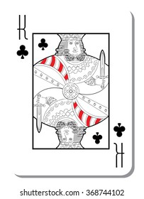 Clubs King with a blank background for poker from a deck of playing cards. Quality vector illustration of a two-color fill, classic design.