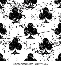 Clubs pattern grunge, black image on white background