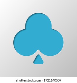 Clubs, playing card game. Paper design. Cutted symbol with shadow
