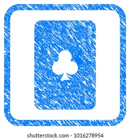 Clubs Playing Card scratched textured icon inside rounded square for overlay watermark stamps. Flat symbol with dust texture.