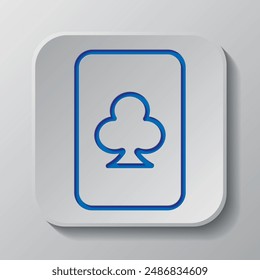 Clubs playing card simple icon vector. Flat design. Paper cut design. Cutted blue symbol with shadow. Gray badge button, gray background.ai