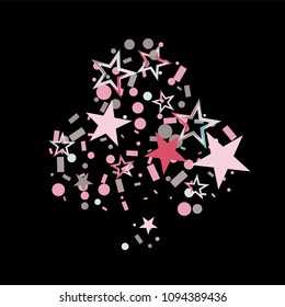 Clubs shaped Christmas colorful stars confetti falling isolated on black