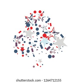 Clubs shaped Christmas colorful stars confetti falling isolated on white.