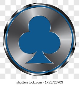 Clubs simple icon, vector on metal round button. Transparent grid