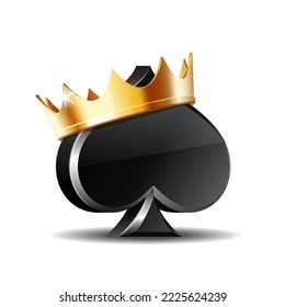 Clubs suit card in golden crown. Winner concept. 3d Vector symbol for casino, apps and websites or game design