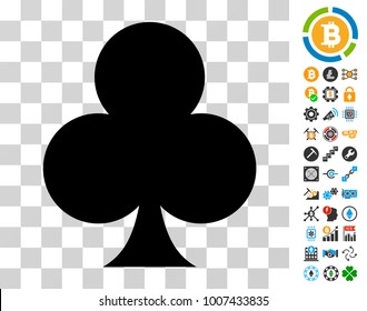 Clubs Suit pictograph with bonus bitcoin mining and blockchain icons. Vector illustration style is flat iconic symbols. Designed for crypto-currency ui toolbars.