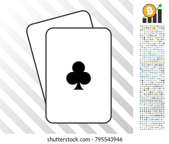 Clubs Suit playing cards icon with 700 bonus bitcoin mining and blockchain icons. Flat vector icons for gambling and crypto- currency websites.
