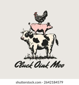 Cluck Oink Moo Farm Animal Stack Graphic