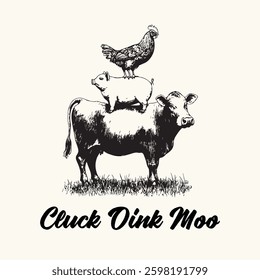 Cluck Oink Moo Retro vintage T-shirt Design