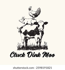 Cluck Oink Moo Retro vintage T-shirt Design