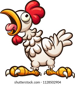 Clucking cartoon chicken. Vector clip art illustration