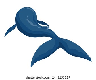 Clue whale, aquatic mammal. Awesome marine animal. Cartoon vector graphic. Isolated drawing illustration on white background