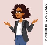 
Clueless Surprised Woman Shrugging Vector Cartoon Character. Business manager having doubts and insecurities worrying about marketing decisions
