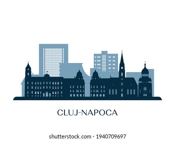 Cluj-Napoca skyline, monochrome silhouette. Vector illustration.