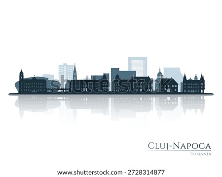 Cluj-Napoca skyline silhouette with reflection. Landscape Cluj-Napoca, Romania. Vector illustration.
