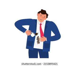 Clumsy Businessman With Cup Spill Coffee Himself Vector Illustration