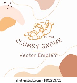 Clumsy Gnome vector emblem template in contemporary organic style isolated on white background. Modern fungi or gardening concept.
