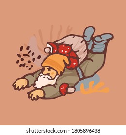 Clumsy Karl Mushroom Hunter with abstract forms over beige background. Square vector illustration.Garden design concept.