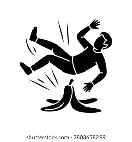 Clumsy Man Falling Over a Banana Peel Vector Silhouette
