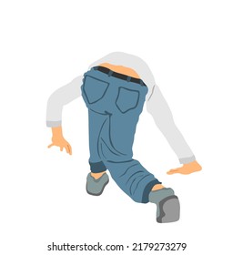 Clumsy man slipped on the slippery floor vector illustration isolated on white background. Boy fall down accident, wet floor danger, he holds on ground with hand. Drunk man situation on the street.