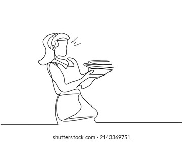 a clumsy woman carrying and dropping plates on top of each other