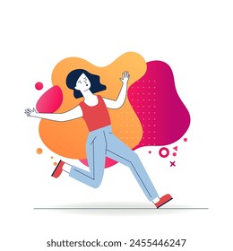 Clumsy woman running on wet floor. Cartoon female character slipping and falling flat vector illustration. Risk, failure, hurt concept for banner, website design or landing web page